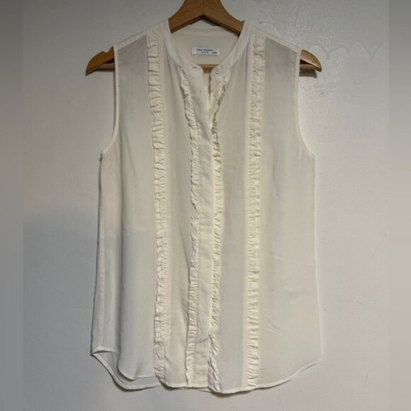 Equipment Femme Ivory Ruffle Trim Sleeveless Blouse XS - Picture 1 of 7